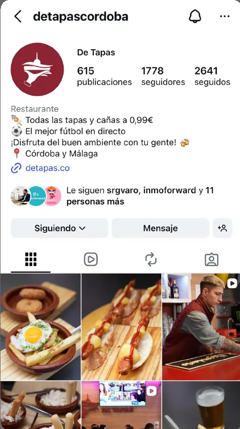 Perfil de Instagram de De Tapas Córdoba con fotografías de platos